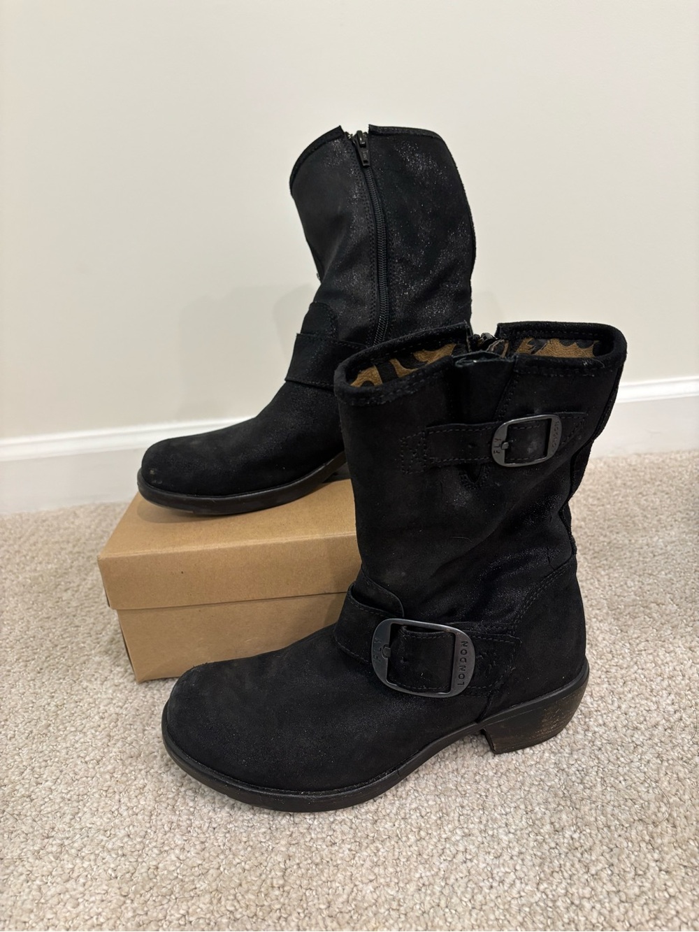 Fly London Black Suede Moto Boots